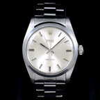 นาฬิกา Rolex Ref.6426 หน้าปัดสีเงิน สายOysterแท้ ตัวเรือนไม่เคยขัด มีใบ ปี1973 ไขลาน ขนาด 34 mm