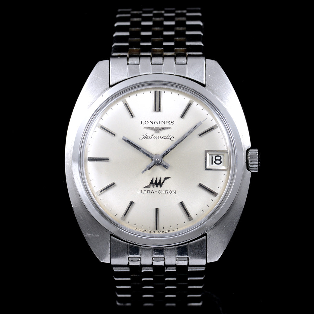 นาฬิกา Longines Ultra Chron หน้าปัดสีเงิน ทรงจานบิน สายเหล็กแท้ Automatic ขนาด 35 mm