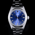 นาฬิกา Rolex Oyster Ref.6427 หน้าปัดสีฟ้า ขอบรางรถไฟ สายOysterแท้แบบม้วน นาฬิกาปี1975 ไขลาน ขนาด 34 mm