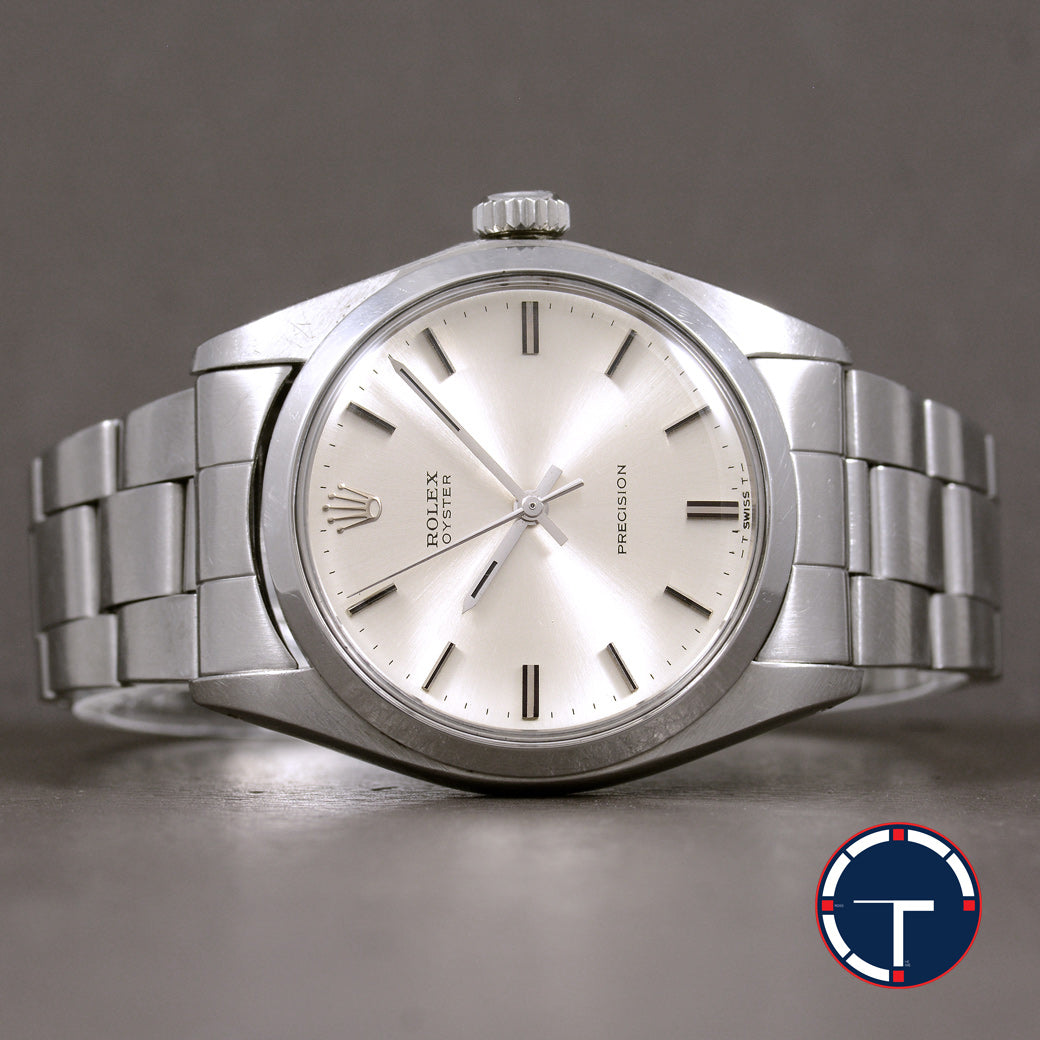 นาฬิกา Rolex Ref.6426 หน้าปัดสีเงิน สายOysterแท้ ตัวเรือนไม่เคยขัด มีใบ ปี1973 ไขลาน ขนาด 34 mm