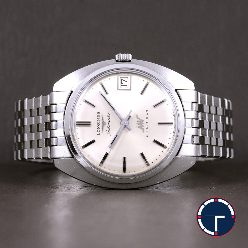 นาฬิกา Longines Ultra Chron หน้าปัดสีเงิน ทรงจานบิน สายเหล็กแท้ Automatic ขนาด 35 mm