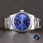 นาฬิกา Rolex Oyster Ref.6427 หน้าปัดสีฟ้า ขอบรางรถไฟ สายOysterแท้แบบม้วน นาฬิกาปี1975 ไขลาน ขนาด 34 mm