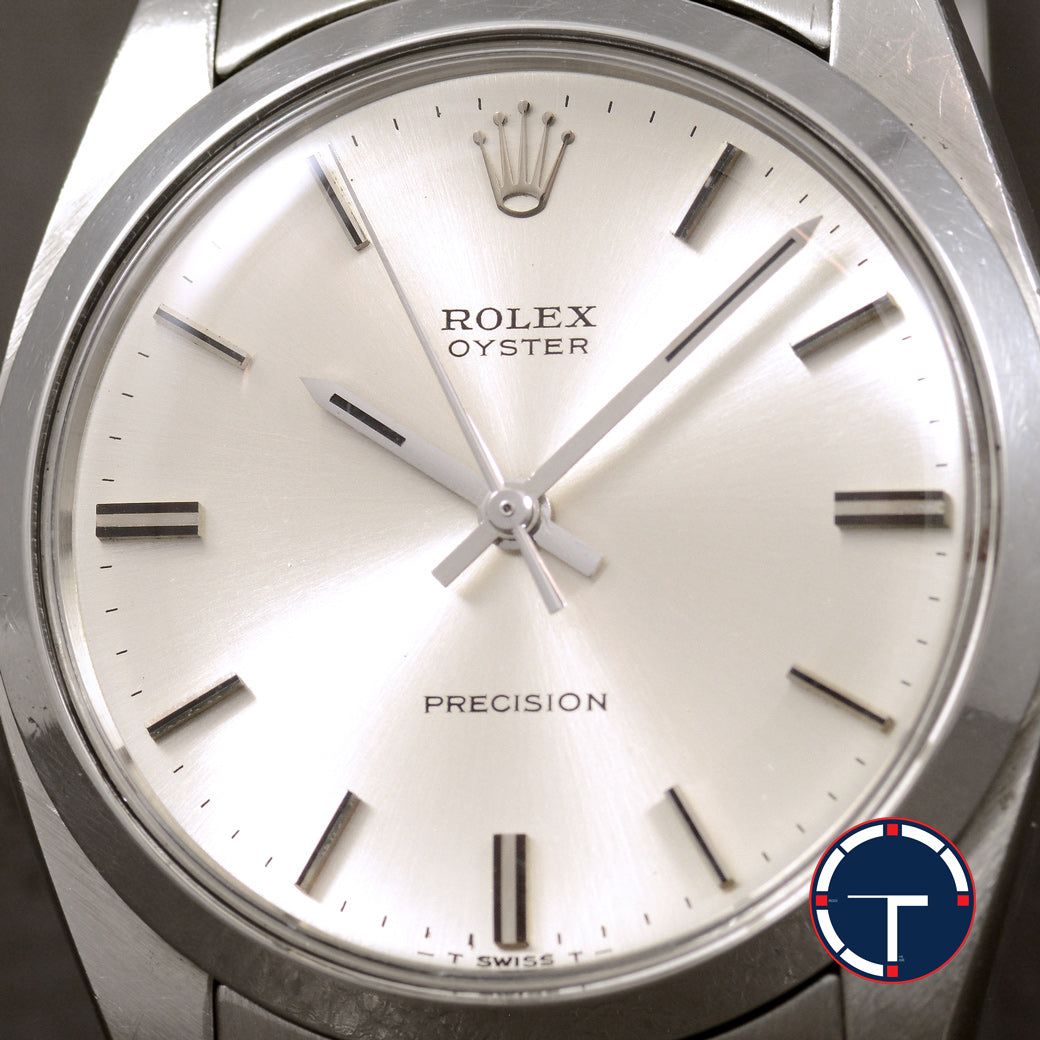 นาฬิกา Rolex Ref.6426 หน้าปัดสีเงิน สายOysterแท้ ตัวเรือนไม่เคยขัด มีใบ ปี1973 ไขลาน ขนาด 34 mm