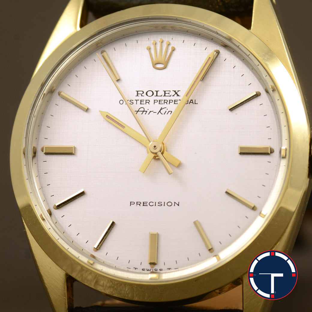 นาฬิกา Rolex Air-King Gold Capped Ref.5520 หน้าปัดลายผ้า ตัวเรือนทองหุ้ม มีสายเหล็กOysterแท้ทองหุ้ม นาฬิกาปี1971 Automatic ขนาด 34 mm
