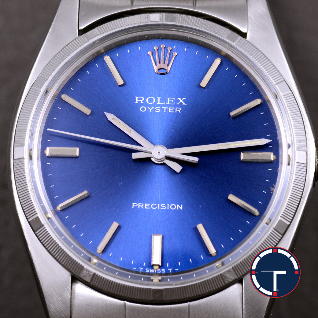 นาฬิกา Rolex Oyster Ref.6427 หน้าปัดสีฟ้า ขอบรางรถไฟ สายOysterแท้แบบม้วน นาฬิกาปี1975 ไขลาน ขนาด 34 mm