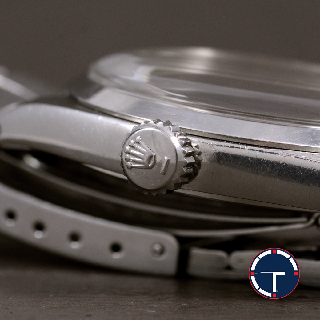 นาฬิกา Rolex Ref.6426 หน้าปัดสีเงิน สายOysterแท้ ตัวเรือนไม่เคยขัด มีใบ ปี1973 ไขลาน ขนาด 34 mm