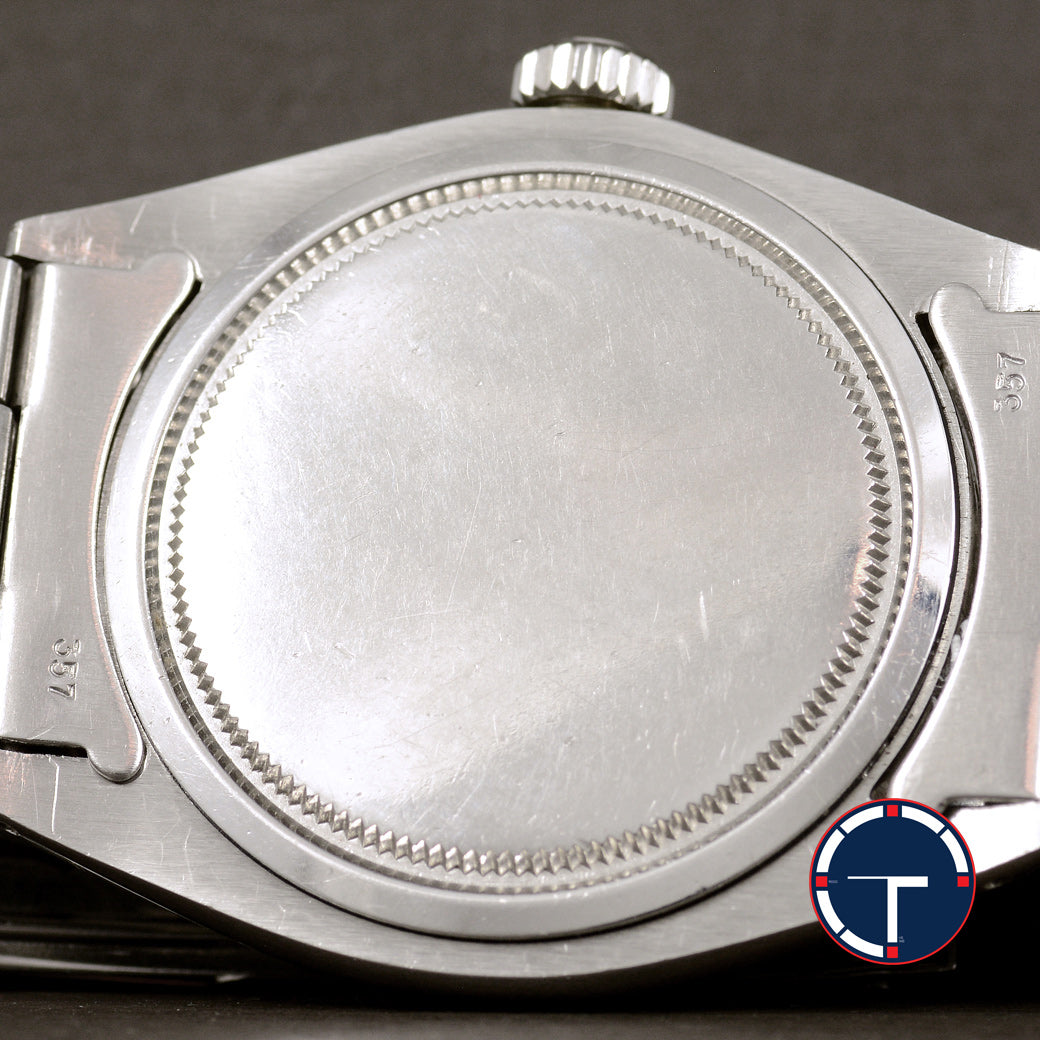 นาฬิกา Rolex Ref.6426 หน้าปัดสีเงิน สายOysterแท้ ตัวเรือนไม่เคยขัด มีใบ ปี1973 ไขลาน ขนาด 34 mm