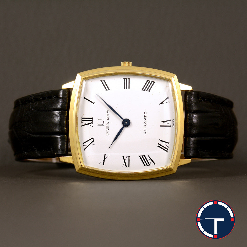 นาฬิกา Universal Golden Shadow Genève Ref.166100/01 Yellow Gold 18K Microrotor หน้าปัดสีขาว หลักชั่วโมงเลขโรมัน ตัวเรือนทองคำ18k Automatic ขนาด 32x32 mm