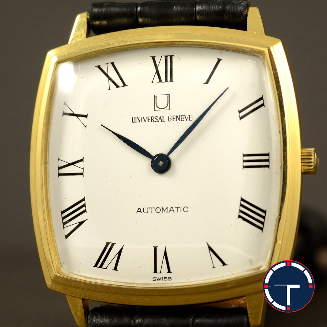 นาฬิกา Universal Golden Shadow Genève Ref.166100/01 Yellow Gold 18K Microrotor หน้าปัดสีขาว หลักชั่วโมงเลขโรมัน ตัวเรือนทองคำ18k Automatic ขนาด 32x32 mm