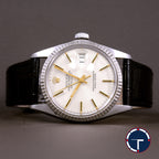 นาฬิกา Rolex DateJust Ref.16014 หน้าปัดสีเงิน หลักชั่วโมงสีทอง ขอบหยักทองคำขาว นาฬิกาปี1980 Automatic ขนาด 36 mm