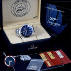 นาฬิกา Omega "Unpolished" Seamaster Casino Royale James Bond Limited Edition Co-Axial หน้าปัดสีกรมท่า เกลียวกระสุน ขอบฟิล์มเดิม ตัวเรือนไม่เคยขัด สายเหล็กแท้ กล่อง ใบครบ นาฬิกาปี2006 Automatic ขนาด 41 mm