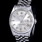 นาฬิกา Rolex DateJust Ref.1601 หน้าขาว2ชั้นWide-Boy ขอบทองคำขาว18K สายจูบีลี่แท้(แบบม้วน) นาฬิกาปี1971 Automatic ขนาด 36 mm