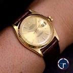 นาฬิกา Rolex Datejust Ref.1601 ทองคำ14K หน้าปัดสีทอง ขอบหยักทองคำ ตัวเรือนทองคำ14K นาฬิกาปี1971 Automatic ขนาด 36 mm
