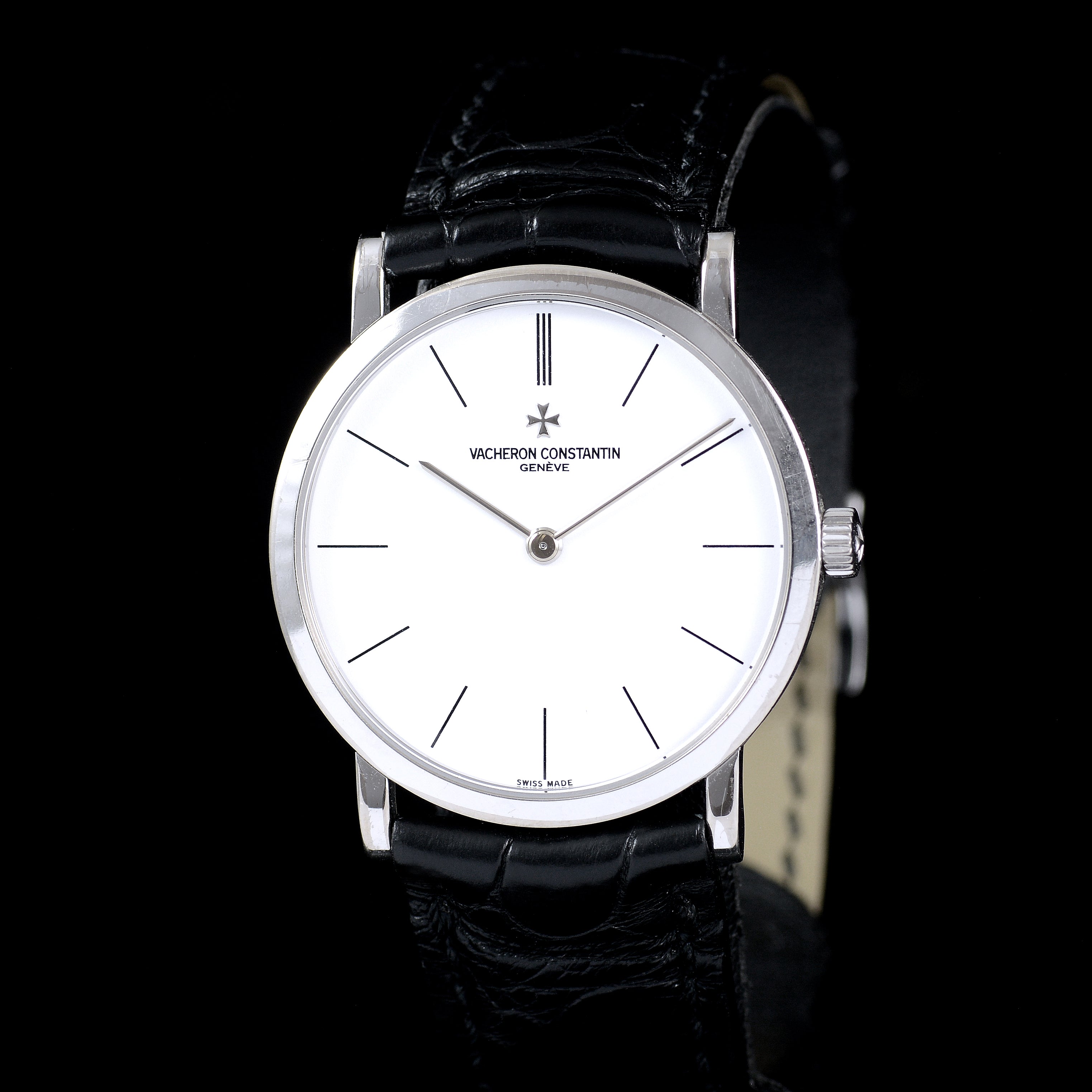 นาฬิกา Vacheron Constantin Extra-thin Ref.33093 White Dial, 18K White Gold หน้าปัดสีขาว ตัวเรือนทองคำขาว สายหนังแท้ หัวเข็มขัดแท้ ไขลาน ขนาด 31 mm
