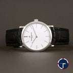 นาฬิกา Vacheron Constantin Extra-thin Ref.33093 White Dial, 18K White Gold หน้าปัดสีขาว ตัวเรือนทองคำขาว สายหนังแท้ หัวเข็มขัดแท้ ไขลาน ขนาด 31 mm
