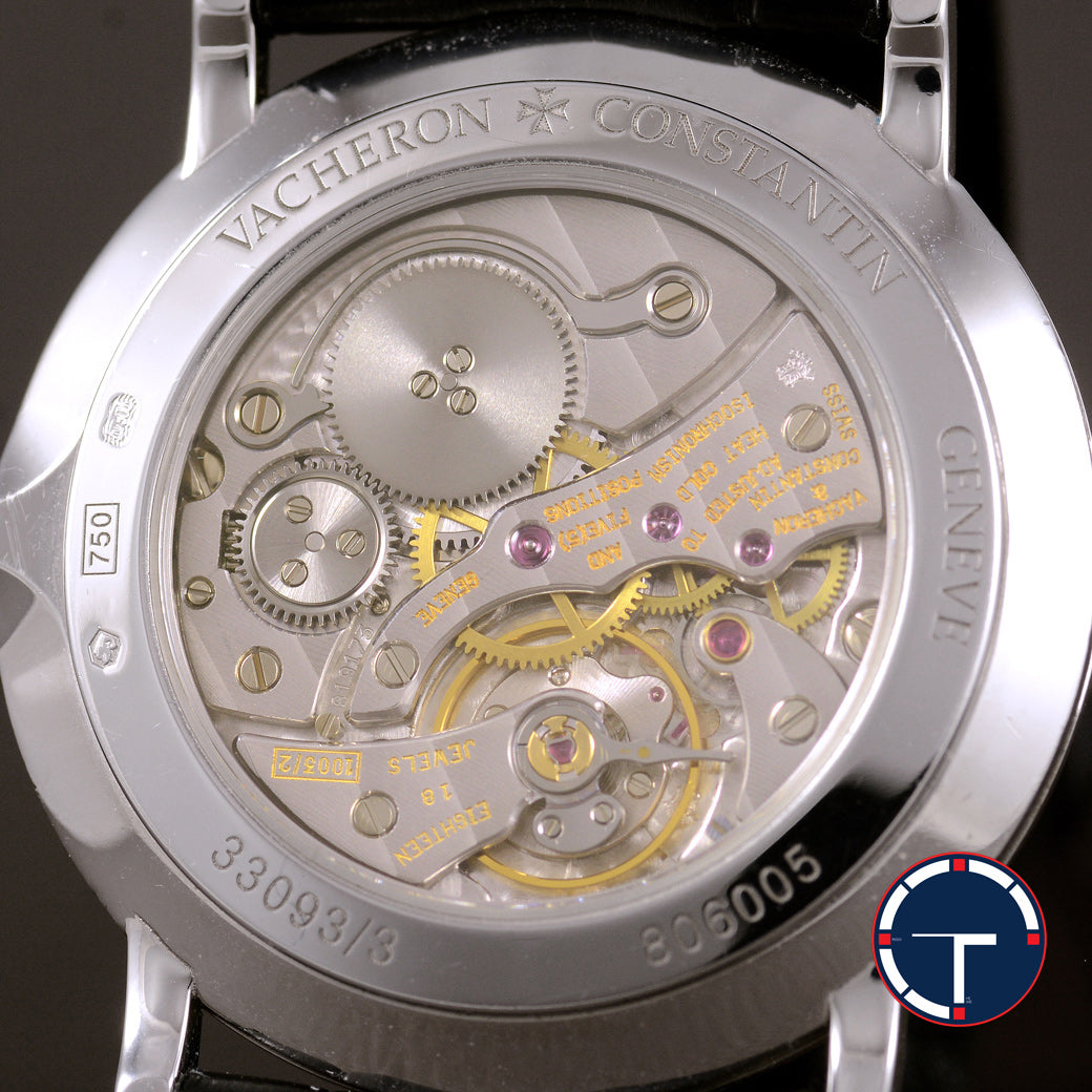นาฬิกา Vacheron Constantin Extra-thin Ref.33093 White Dial, 18K White Gold หน้าปัดสีขาว ตัวเรือนทองคำขาว สายหนังแท้ หัวเข็มขัดแท้ ไขลาน ขนาด 31 mm