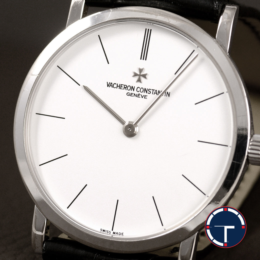 นาฬิกา Vacheron Constantin Extra-thin Ref.33093 White Dial, 18K White Gold หน้าปัดสีขาว ตัวเรือนทองคำขาวบางพิเศษ หลังเปลือย สายหนังแท้ หัวเข็มขัดแท้ ไขลาน ขนาด 31 mm