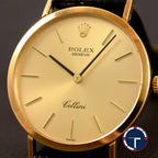 นาฬิกา Rolex Cellini "Unpolished" หน้าปัดสีทอง ตัวเรือนทองคำ18Kทรงกลม ตัวเรือนไม่เคยขัด สายหนังแท้ หัวเข็มขัดแท้ นาฬิกาปี1976 ไขลาน ขนาด 31 mm