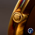 นาฬิกา Rolex Cellini "Unpolished" หน้าปัดสีทอง ตัวเรือนทองคำ18Kทรงกลม ตัวเรือนไม่เคยขัด สายหนังแท้ หัวเข็มขัดแท้ นาฬิกาปี1976 ไขลาน ขนาด 31 mm
