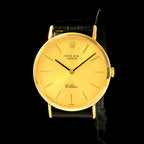 นาฬิกา Rolex Cellini "Unpolished" หน้าปัดสีทอง ตัวเรือนทองคำ18Kทรงกลม ตัวเรือนไม่เคยขัด สายหนังแท้ หัวเข็มขัดแท้ นาฬิกาปี1976 ไขลาน ขนาด 31 mm
