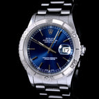 นาฬิกา Rolex DateJust Turn-O-Graph Thunderbird SeriesF Blue Dial Ref.16264 หน้าปัดสีน้ำเงิน ขอบทองคำขาว กระจกSapphireเลเซอร์ สายOysterแท้ นาฬิกาปี2005 Automatic ขนาด 36 mm