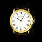 นาฬิกา Audemars Piguet(AP) Jules Audemars Yellow Gold 18K หน้าปัดสีขาว หลักชั่วโมงเลขโรมัน ตัวเรือนทองคำ18K สายหนังแท้ หัวเข็มขัดแท้ ไขลาน(Manual Winding) ขนาด 34 mm