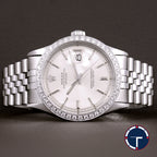 นาฬิกา Rolex DateJust Ref.1601 Sigma หน้าปัดสีเงิน หลักชั่วโมงทองคำขาว ขอบทองคำขาวฝังเพชร(ทำใหม่) สายจูบีลี่แท้ นาฬิกาปี1969 Automatic ขนาด 36 mm