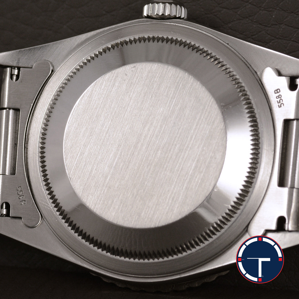 นาฬิกา Rolex DateJust Turn-O-Graph Thunderbird SeriesF Blue Dial Ref.16264 หน้าปัดสีน้ำเงิน ขอบทองคำขาว กระจกSapphireเลเซอร์ สายOysterแท้ นาฬิกาปี2005 Automatic ขนาด 36 mm