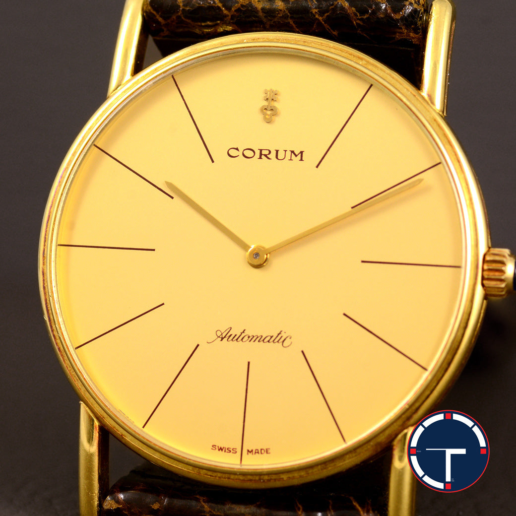 นาฬิกา Corum "Unpolished" Karesansui Garden Ref.58102 18K Yellow Gold หน้าปัดสีทอง ตัวเรือนทองคำ18K(แบบาง)"ไม่เคยขัด" สายหนังแท้ หัวเข็มขัดแท้ Automatic ขนาด 35 mm