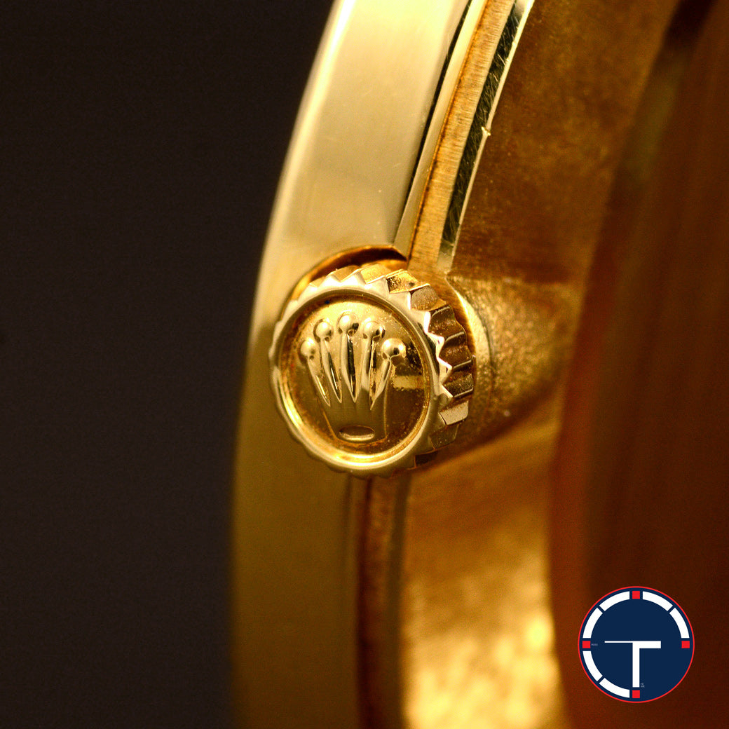 นาฬิกา Rolex "Unpolished" Cellini Ref.5112 หน้าปัดสีขาวมุก หลักชั่วโมงเลขอารบิก ตัวเรือนทองคำ18Kทรงกลม "ไม่เคยขัด" หัวเข็มขัดแท้ นาฬิกาปี1999 ไขลาน(Manual Winding) ขนาด 31 mm