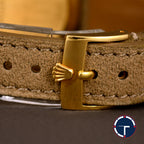 นาฬิกา Rolex "Unpolished" Cellini Ref.5112 หน้าปัดสีขาวมุก หลักชั่วโมงเลขอารบิก ตัวเรือนทองคำ18Kทรงกลม "ไม่เคยขัด" หัวเข็มขัดแท้ นาฬิกาปี1999 ไขลาน(Manual Winding) ขนาด 31 mm