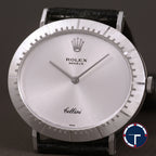 นาฬิกา Rolex Cellini "Unpolished" White Gold หน้าปัดสีเงิน ตัวเรือนทองคำขาวทรงไข่นอน ไม่เคยขัด สายหนังเดิม หัวเข็มขัดแท้ นาฬิกาปี1976 ไขลาน(Manual Winding) ขนาด 31 mm