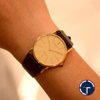 นาฬิกา Corum "Unpolished" Karesansui Garden Ref.58102 18K Yellow Gold หน้าปัดสีทอง ตัวเรือนทองคำ18K(แบบาง)"ไม่เคยขัด" สายหนังแท้ หัวเข็มขัดแท้ Automatic ขนาด 35 mm