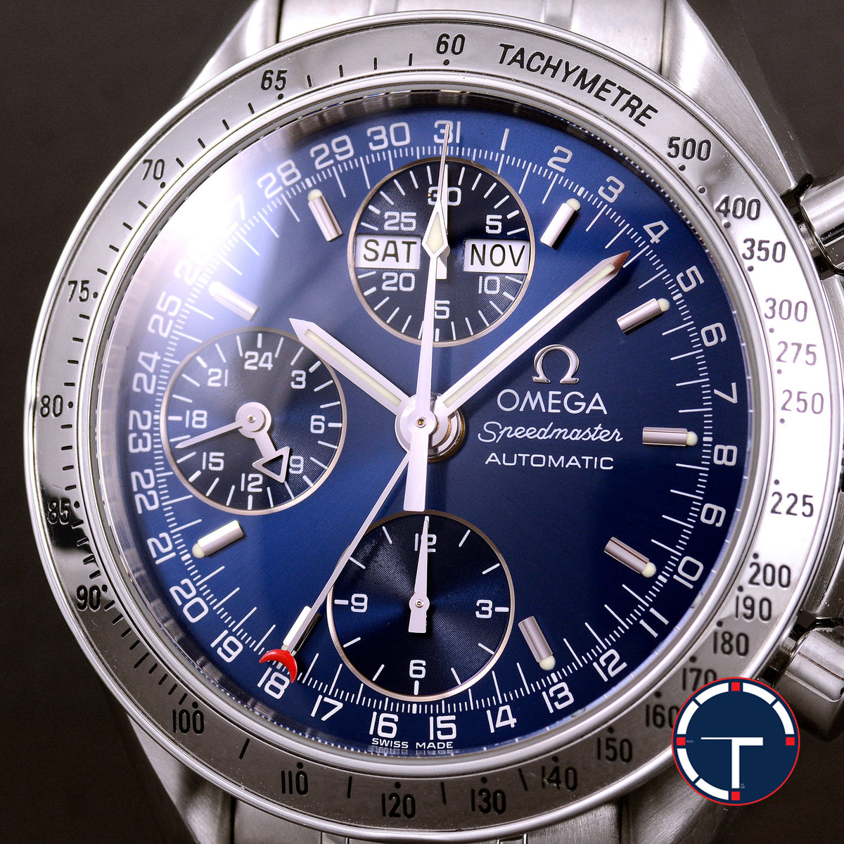 นาฬิกา Omega Speedmaster Tripledate Blue Dial หน้าปัดสีน้ำเงิน สายเหล็กแท้ นาฬิกาปี1995 Automatic ขนาด 39 mm