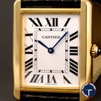 นาฬิกา Cartier Tank Solo watch 18K Yellow Gold หน้าปัดสีขาว หลักชั่วโมงเลขโรมัน สายหนังแท้ หัวเข็มขัดแท้ Quartz ขนาด 27.4x34.8 mm (Size L)
