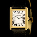 นาฬิกา Cartier Tank Solo watch 18K Yellow Gold หน้าปัดสีขาว หลักชั่วโมงเลขโรมัน สายหนังแท้ หัวเข็มขัดแท้ Quartz ขนาด 27.4x34.8 mm (Size L)