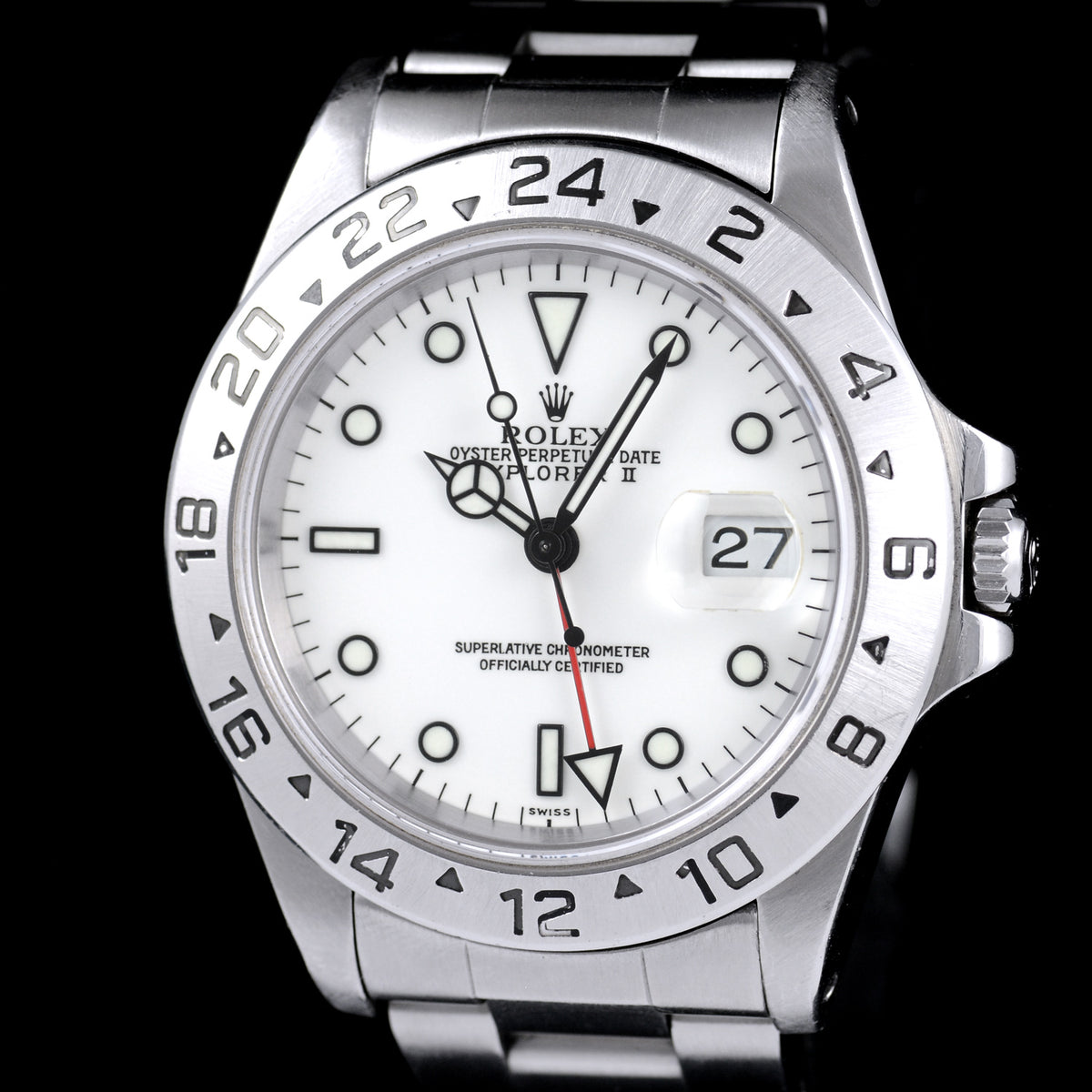นาฬิกา Rolex ExplorerII Ref.16570 SeriesU Swiss Only Dial หน้าปัดสีขาว สายOysterแท้13ข้อ นาฬิกาปี1998 Automatic ขนาด 40 ขนาด