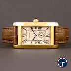นาฬิกา Cartier Tank Américaine 18K Yellow Gold หน้าปัดสีครีม ตัวเรือนทองคำ18K สายหนังแท้ หัวเข็มขัดแท้ทองคำ18K Quartz ขนาด 22.5x41.5(Size M)
