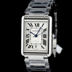 นาฬิกา Cartier Tank Must หน้าปัดสีขาวลายGuilloché(กิโยเช่) สายเหล็กแท้ กล่อง+ใบ Automatic ขนาด 31x41 mm (Size XL)