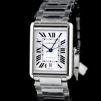 นาฬิกา Cartier Tank Must หน้าปัดสีขาวลายGuilloché(กิโยเช่) สายเหล็กแท้ กล่อง+ใบ นาฬิกาปี2026 Automatic ขนาด 31x41 mm (Size XL)