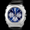 นาฬิกา Bvlgari Octo Finissimo Chronograph GMT หน้าปัดสีน้ำเงิน สายเหล็กแท้ หลังเปลือย กล่องและการ์ด Automatic ขนาด 43 mm
