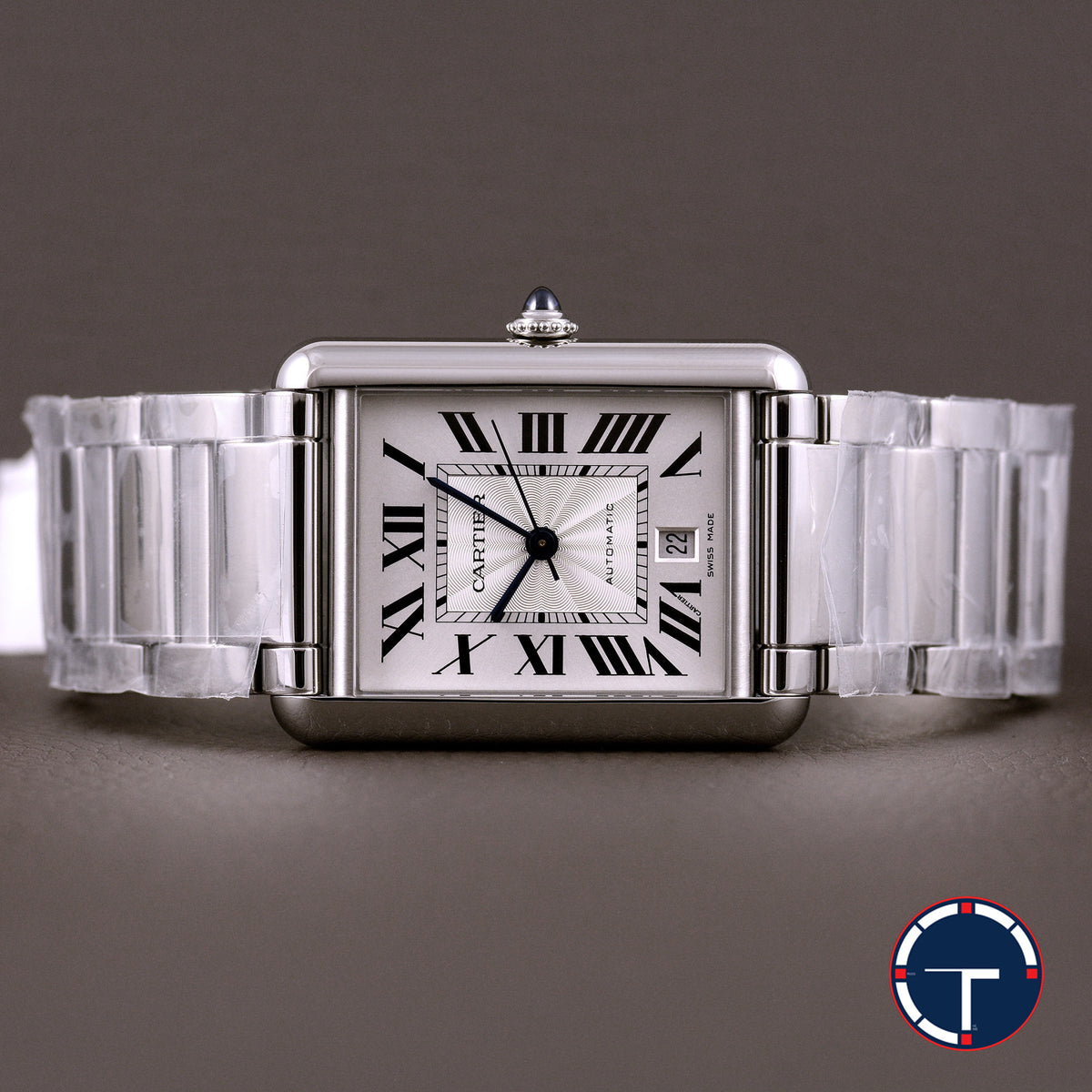 นาฬิกา Cartier Tank Must หน้าปัดสีขาวลายGuilloché(กิโยเช่) สายเหล็กแท้ กล่อง+ใบ Automatic ขนาด 31x41 mm (Size XL)