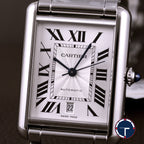 นาฬิกา Cartier Tank Must หน้าปัดสีขาวลายGuilloché(กิโยเช่) สายเหล็กแท้ กล่อง+ใบ Automatic ขนาด 31x41 mm (Size XL)