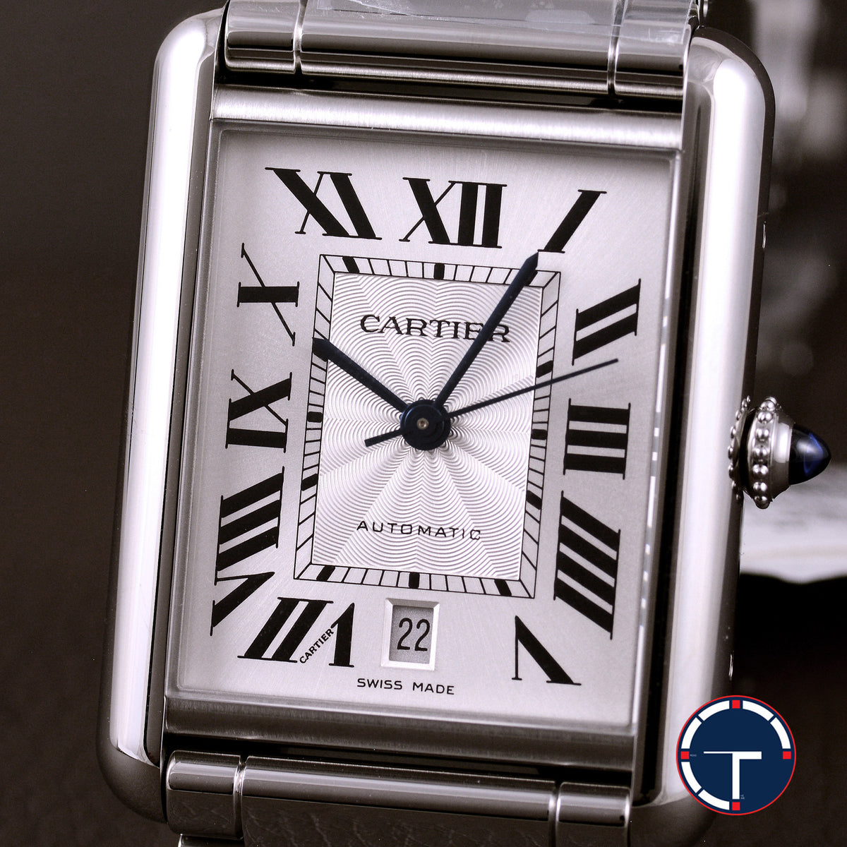 นาฬิกา Cartier Tank Must หน้าปัดสีขาวลายGuilloché(กิโยเช่) สายเหล็กแท้ กล่อง+ใบ Automatic ขนาด 31x41 mm (Size XL)