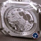 นาฬิกา Bvlgari Octo Finissimo Chronograph GMT หน้าปัดสีน้ำเงิน สายเหล็กแท้ หลังเปลือย กล่องและการ์ด Automatic ขนาด 43 mm