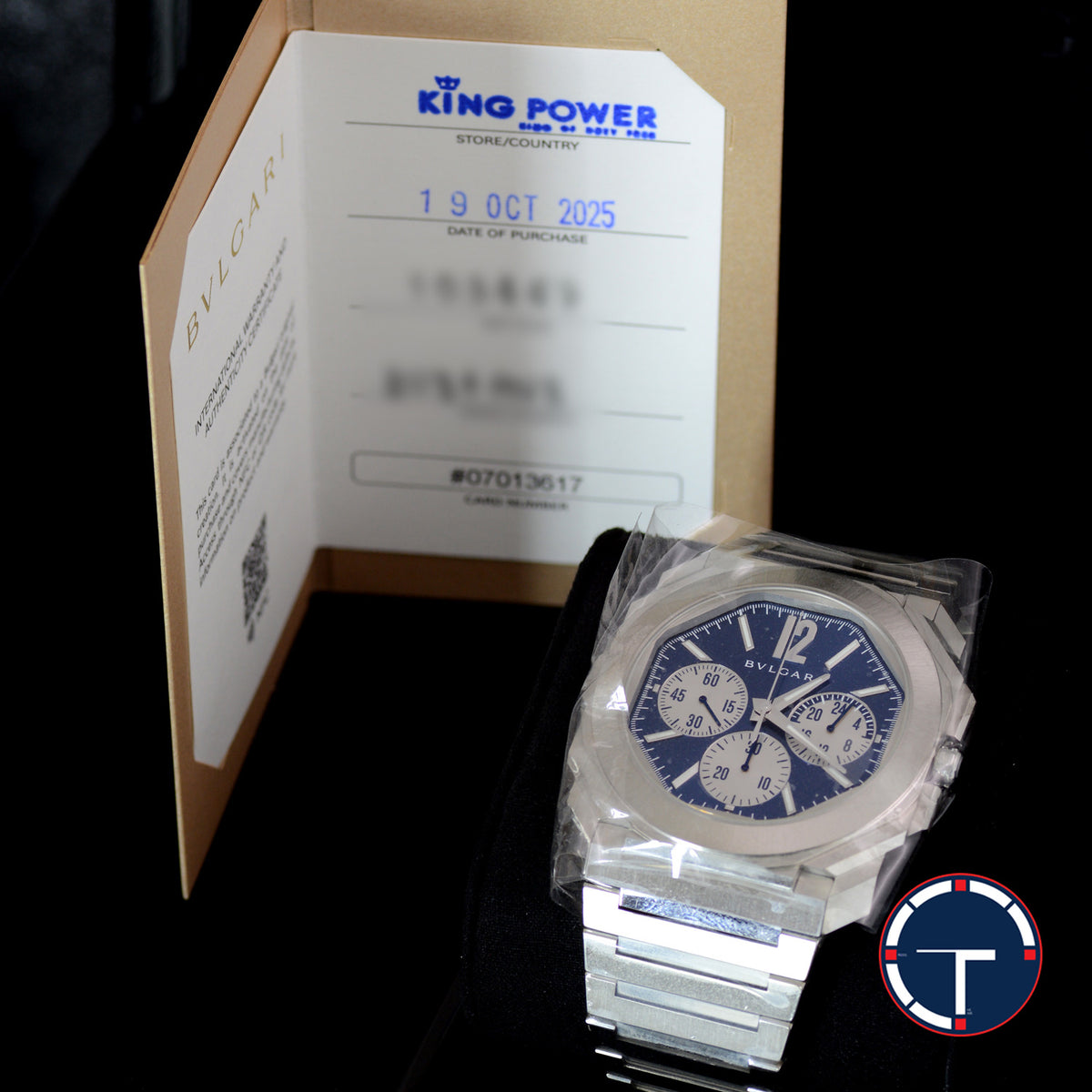 นาฬิกา Bvlgari Octo Finissimo Chronograph GMT หน้าปัดสีน้ำเงิน สายเหล็กแท้ หลังเปลือย กล่องและการ์ด Automatic ขนาด 43 mm