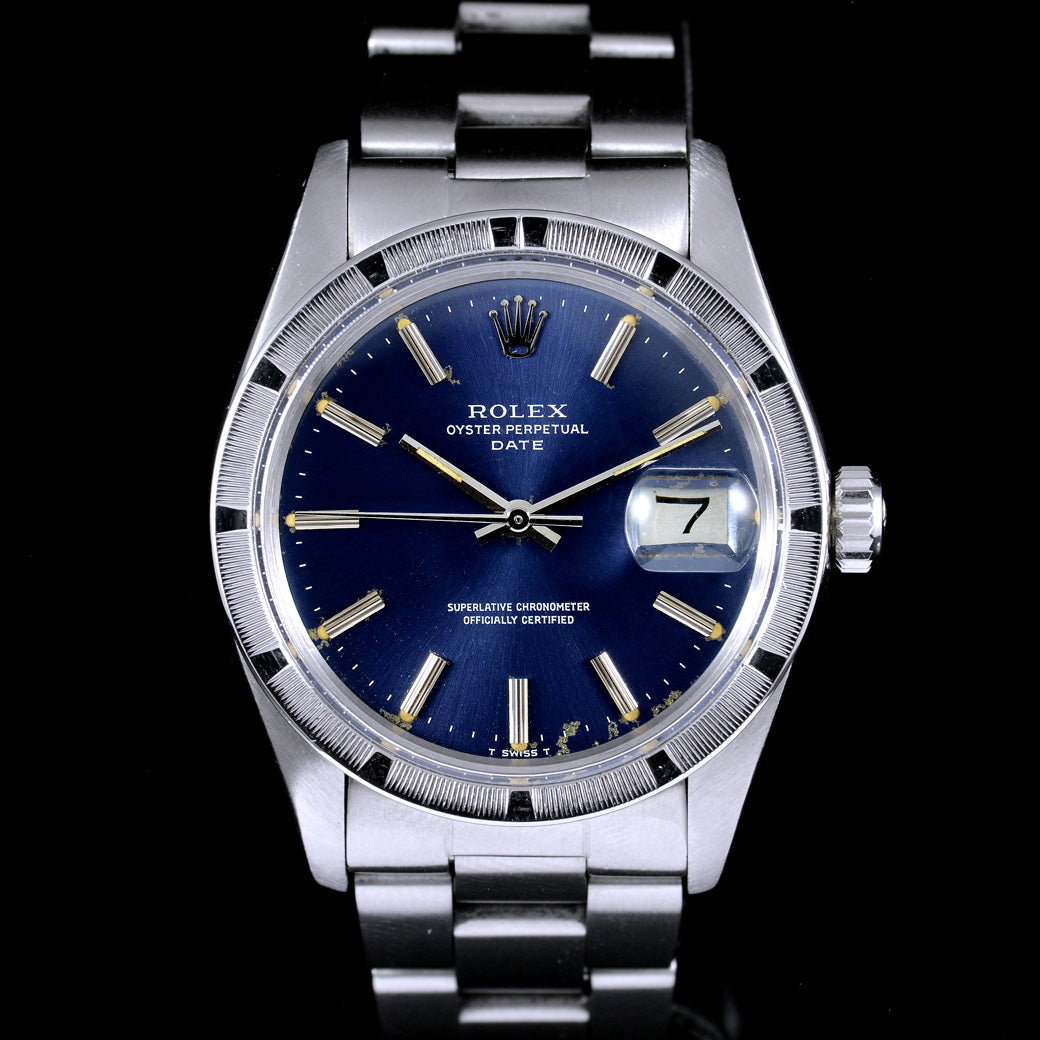 นาฬิกา Rolex Date Ref.1501 หน้าปัดสีน้ำเงิน ขอบรางรถไฟ สายOysterแท้ (แบบม้วน) นาฬิกาปี1974 Automatic ขนาด 34 mm