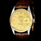 Rolex DateJust Ref.16013 หน้าผ้าสีทอง ขอบหยักทองคำ18K นาฬิกาปี1986 Automatic ขนาด 36 mm