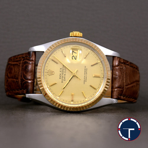 Rolex DateJust Ref.16013 หน้าผ้าสีทอง ขอบหยักทองคำ18K นาฬิกาปี1986 Automatic ขนาด 36 mm