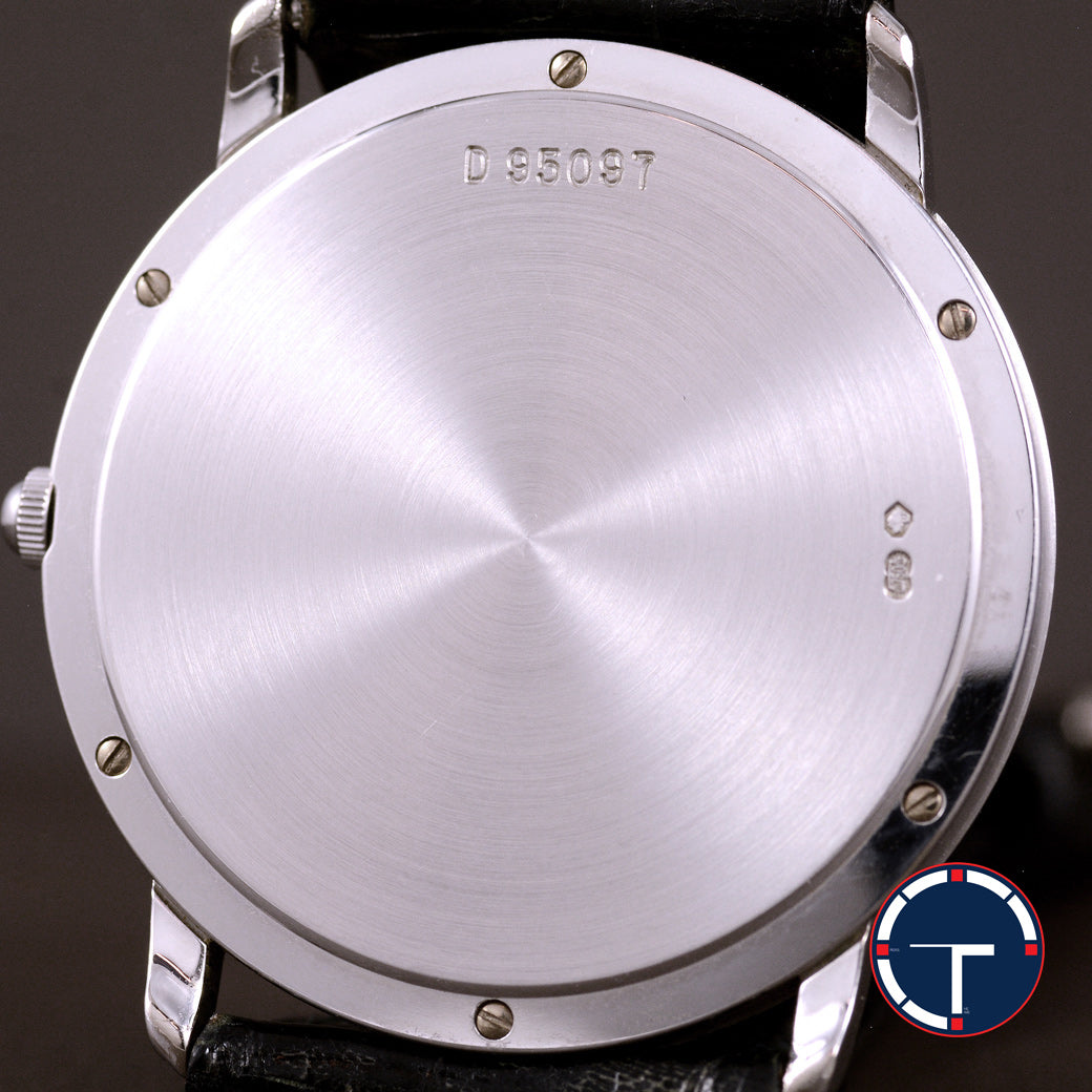 นาฬิกา Audemars Piguet(AP) Jules Audemars White Gold 18K หน้าปัดสีขาว หลักชั่วโมงเลขโรมัน ตัวเรือนทองคำขาว18K สายหนังแท้ หัวเข็มขัดแท้ ไขลาน(Manual Winding) ขนาด 34 mm
